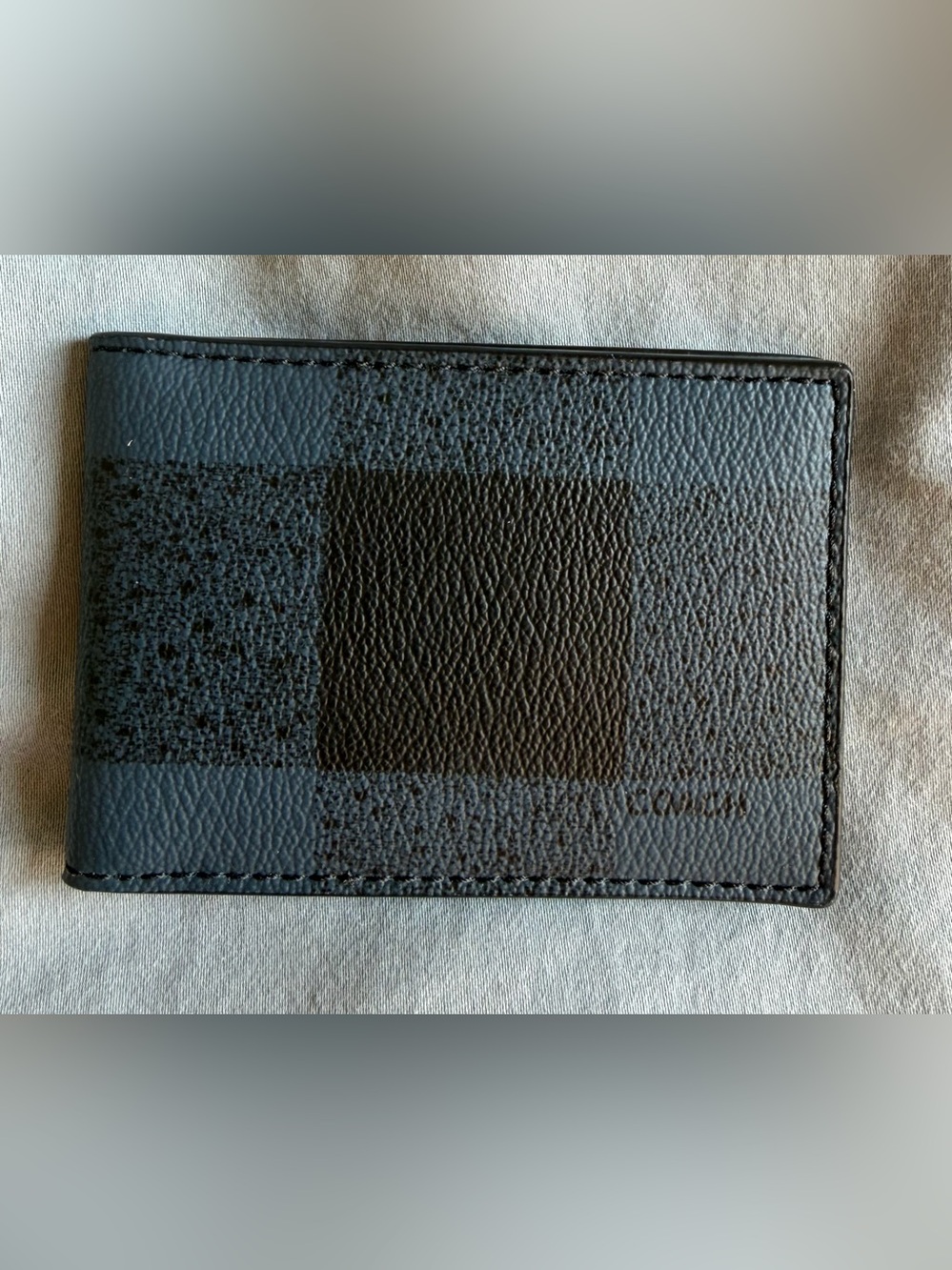 Coach Blue Black Checkered Card Case Travel Wallet - like new